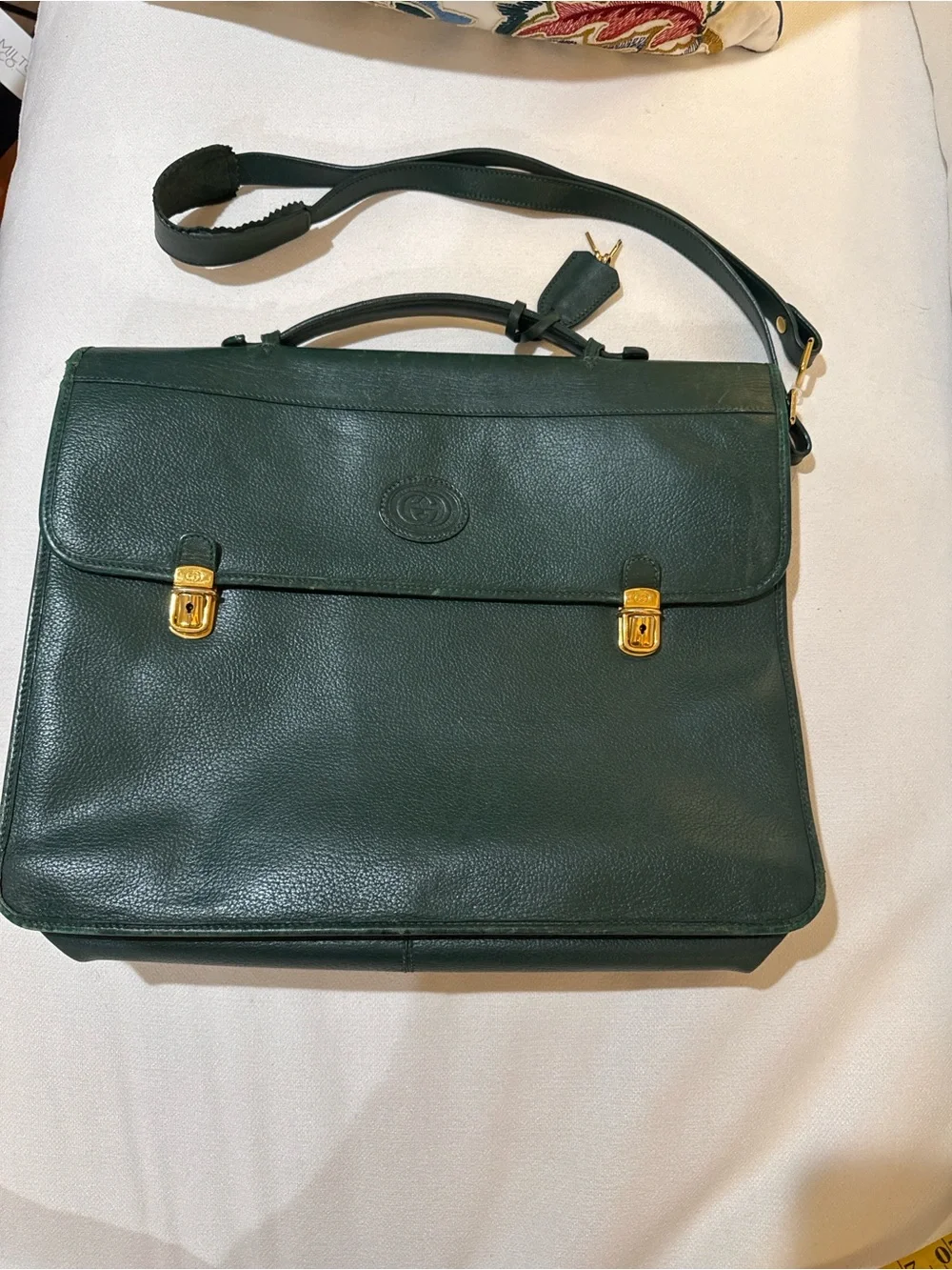 Vintage Gucci Green Leather Briefcase with Gold Hardware - Picture 2 of 6